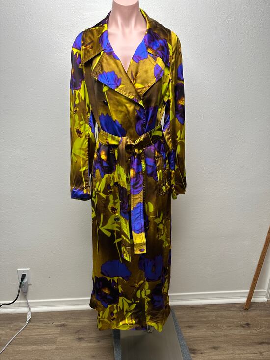 Dries Van Noten Jackets & Blazers - Dries Van Noten floral satin trench coat yellow women US 8 double-breasted